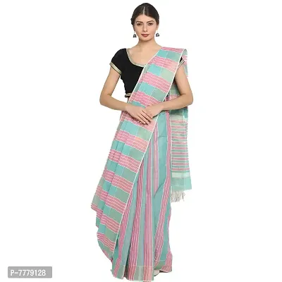 Manvish Drapes Venkatgiri Cotton Solid Stripes Saree With Blouse Piece(Pack of 1)-thumb0