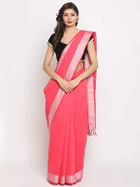 Women's Chanderi Slub Cotton Silver Border Saree with Blouse Piece (Pink)-thumb1