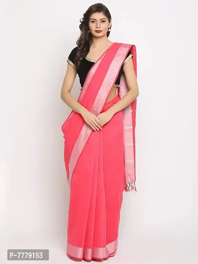 Women's Chanderi Slub Cotton Silver Border Saree with Blouse Piece (Pink)-thumb2