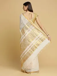 Women's Cotton Manvish Drapes Woven Pallu Design Kerala Kasavu Pure Cotton Saree (Off White)-thumb3