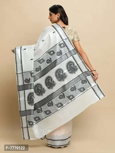 Manvish Drapes Pure Cotton Woven Kerala Kasavu Tissue Saree with Temple Border and Rich Jecord Pallu (MANGO PALLU)-thumb4