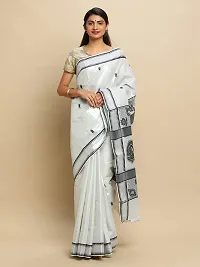 Manvish Drapes Pure Cotton Woven Kerala Kasavu Tissue Saree with Temple Border and Rich Jecord Pallu (MANGO PALLU)-thumb1