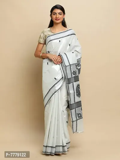 Manvish Drapes Pure Cotton Woven Kerala Kasavu Tissue Saree with Temple Border and Rich Jecord Pallu (MANGO PALLU)-thumb2