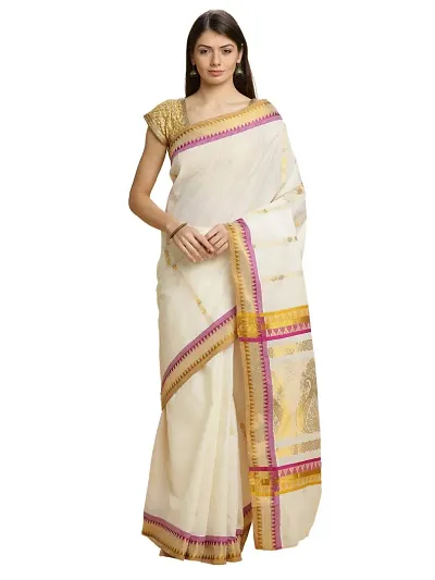 Women's Kasavu Cotton Saree With Blouse Piece