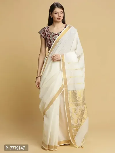 Women's Kasavu Cotton Saree (SKT-2-2-OW_Off-White)-thumb2