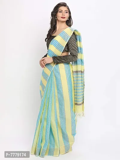 Manvish Drapes Venkatgiri Cotton Solid Stripes Saree With Blouse Piece(Pack of 1)-thumb3