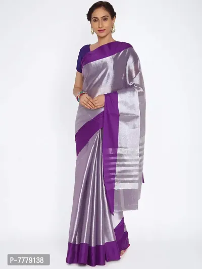 Manvish Drapes Venkatgiri Women's, Girl's Cotton Tissue Uppada Sarees for all Occasions (Violet Silver)-thumb2