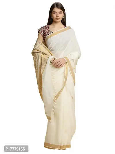 Women's Kasavu Cotton Saree With Blouse Piece (SKT-2-1-OW_Off White)