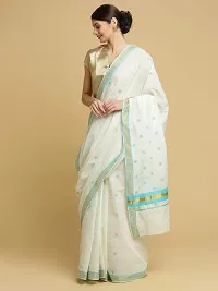 Women's Kasavu Cotton Saree With Blouse Piece (AMB-3-1-RE_Teal Blue)-thumb2