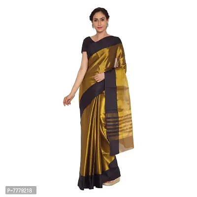 Manvish Drapes Women's Cotton Tissue Uppada Venkatgiri Saree ( Gold Black )