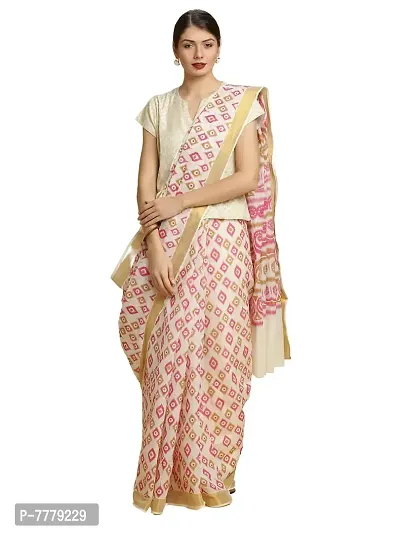 manvish drapes Women's Kasavu Cotton Saree With Blouse Piece (KMP-2-2-RM_Off-White, Pink Mustard)