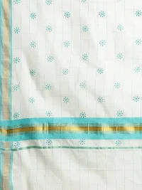 Women's Kasavu Cotton Saree With Blouse Piece (AMB-3-1-RE_Teal Blue)-thumb4