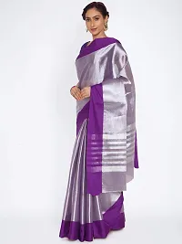 Manvish Drapes Venkatgiri Women's, Girl's Cotton Tissue Uppada Sarees for all Occasions (Violet Silver)-thumb2