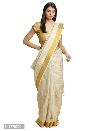 Women's Kasavu Cotton Saree With Blouse Piece (TSB-3-1-OW_Off White)