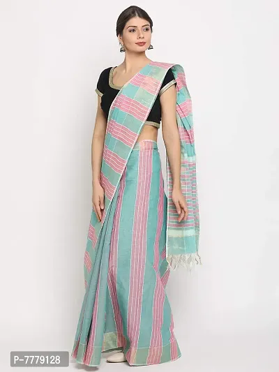 Manvish Drapes Venkatgiri Cotton Solid Stripes Saree With Blouse Piece(Pack of 1)-thumb3