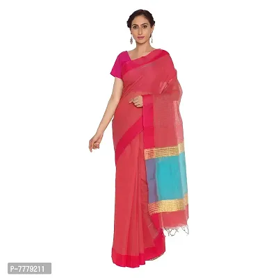 New Manvish Drapes Striped Chanderi Silk Cotton Sarees for all Occasions,Red color