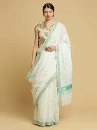 Women's Kasavu Cotton Saree With Blouse Piece (AMB-3-1-RE_Teal Blue)-thumb1