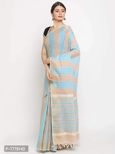 Manvish Drapes Venkatgiri Cotton Solid Stripes Saree With Blouse Piece(Pack of 1)-thumb3