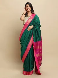 Manvish Drapes Women's Gadwal Gadwal Silk Cotton Saree With Blouse Piece (vt/1/3/lgr_green-rani)-thumb1