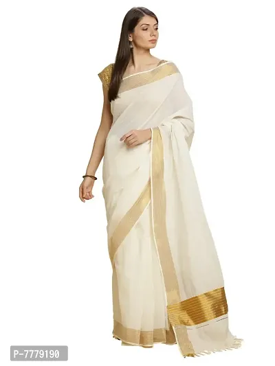 Women's Kasavu Cotton Saree With Blouse Piece (TSB-2-1-OW_Off White)