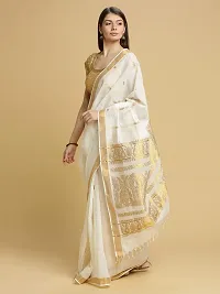 Women's Cotton Manvish Drapes Woven Pallu Design Kerala Kasavu Pure Cotton Saree (Off White)-thumb2