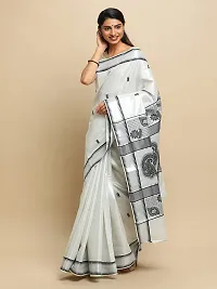 Manvish Drapes Pure Cotton Woven Kerala Kasavu Tissue Saree with Temple Border and Rich Jecord Pallu (MANGO PALLU)-thumb2