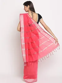 Women's Chanderi Slub Cotton Silver Border Saree with Blouse Piece (Pink)-thumb3