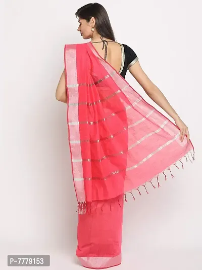 Women's Chanderi Slub Cotton Silver Border Saree with Blouse Piece (Pink)-thumb4