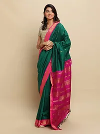 Manvish Drapes Women's Gadwal Gadwal Silk Cotton Saree With Blouse Piece (vt/1/3/lgr_green-rani)-thumb2