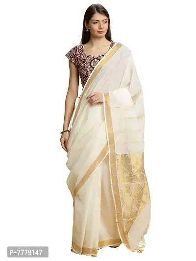 Women's Kasavu Cotton Saree (SKT-2-2-OW_Off-White)