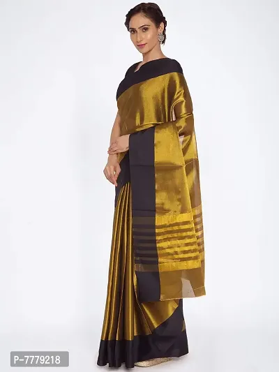 Manvish Drapes Women's Cotton Tissue Uppada Venkatgiri Saree ( Gold Black )-thumb3