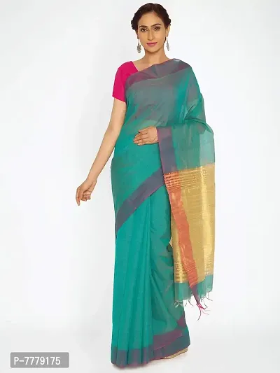 New Manvish Drapes Chanderi Silk Cotton Sarees for all Occasions,Sea Green-thumb2