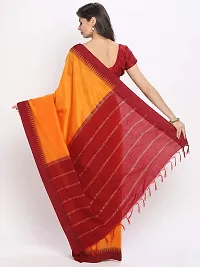 Women's Gadval Silk Cotton Plain Temple Border Saree with Blouse Piece (Mango-Maroon Border)-thumb3