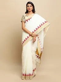 manvish drapes Women's Kasavu Cotton Saree With Blouse Piece (TSB-5-1-MOW_Off-White, Maroon)-thumb1