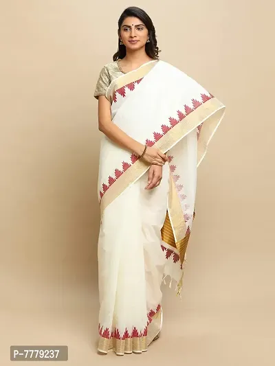 manvish drapes Women's Kasavu Cotton Saree With Blouse Piece (TSB-5-1-MOW_Off-White, Maroon)-thumb2