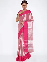 Manvish Drapes Women's Cotton Tissue Uppada Venkatgiri Saree ( Rani Silver )-thumb1