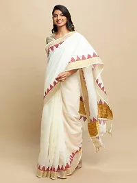 manvish drapes Women's Kasavu Cotton Saree With Blouse Piece (TSB-5-1-MOW_Off-White, Maroon)-thumb2