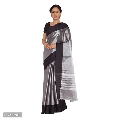 Manvish Drapes Women's Cotton Tissue Uppada Venkatgiri Saree ( Black Silver )