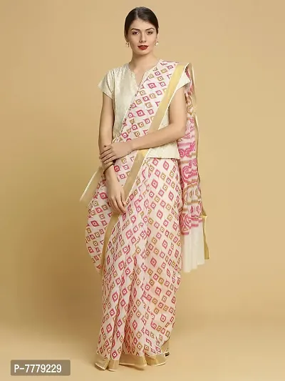 manvish drapes Women's Kasavu Cotton Saree With Blouse Piece (KMP-2-2-RM_Off-White, Pink Mustard)-thumb2