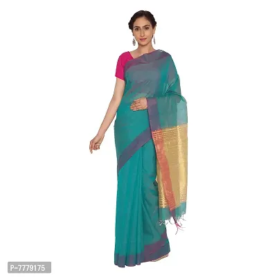 New Manvish Drapes Chanderi Silk Cotton Sarees for all Occasions,Sea Green-thumb0