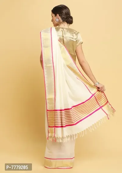 Manvish Drapes&nbsp;Plain Kerala Kasavu with Silver Temple Border (GOLD-RANI BORDER)-thumb4