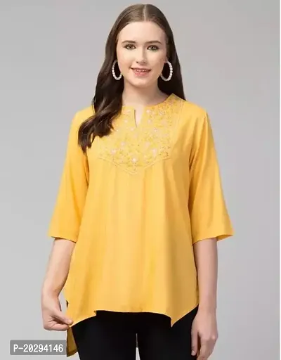 Elegant Yellow Rayon Solid Regular Sleeves For Women