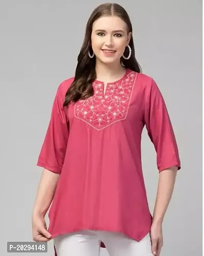 Elegant Pink Rayon Solid Regular Sleeves For Women