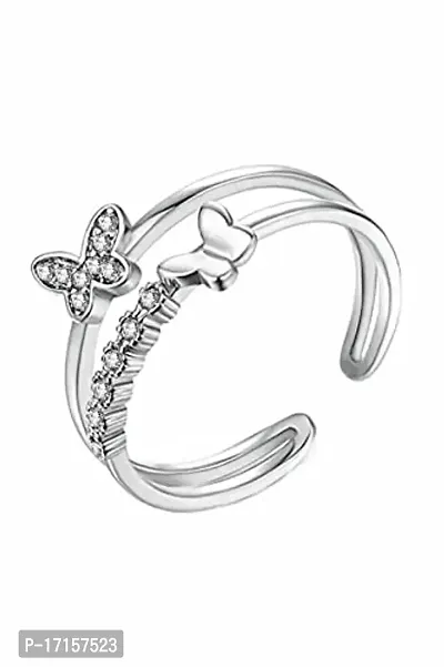 AJS A.D Butterfly Rings for Women and Girls Stainless Steel Jewelry Gift Comfort Fit | Wedding Wear Ring For Women | Perfect Gift For Valentine's Day (Pack of 1-A.D Butterfly Silver Ring)-thumb0