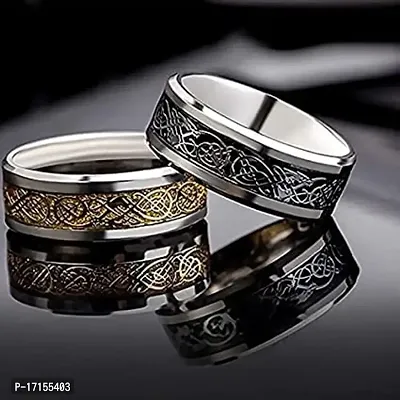 AJS Ring Men's Shine Rings Wedding Bands Ring for Men, Boy and women Grade 316 Stainless Steel Jewelry Gift Comfort Fit(2pcs_golden-Silver Dragon Ring_19)