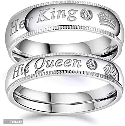 AJS King Queen Ring for Men and Women 316 Stainless Steel Jewelry Gift Comfort Fit | Fashionable Ring For Girls and Boys | Perfect Gift For Valentine's Day (Pack of 2-King Queen Ring)-thumb0