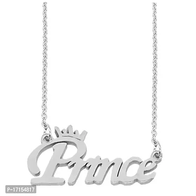 ALS Valentine Gift Prince Letter Locket with Chain Silver Stainless Steel Necklace Pendant for Men and Women-thumb0