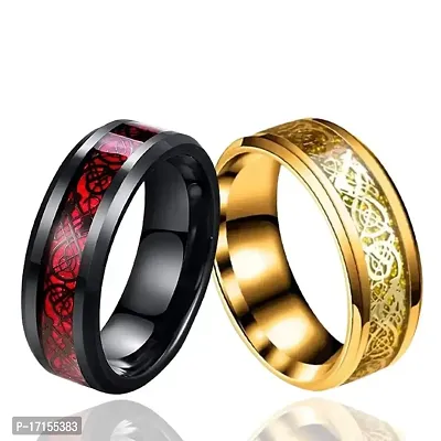 AJS Ring Men's Shine Rings Wedding Bands Ring for Men, Boy and women Grade 316 Stainless Steel Jewelry Gift Comfort Fit(2pcs_Red-Golden_19)