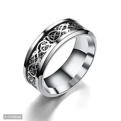 AJS Ring Men's Shine Rings Wedding Bands Ring for Men, Boy and women Grade 316 Stainless Steel Jewelry Gift Comfort Fit(Silver Dragon Ring_18)