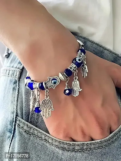 AJS Women's Turkish Blue Evil Eye Charm Bracelet I Latest Trending Hand Beaded Stone Bracelet For Girl's I Adjustable Protective Bracelet For Your Loved One's-thumb2